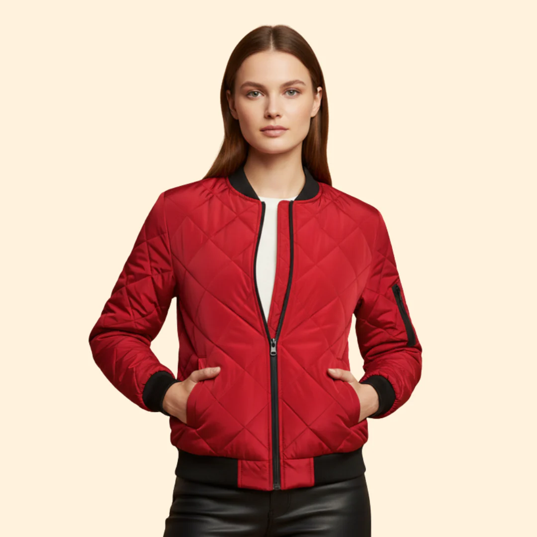 Women’s Quilted Bomber Jacket with Sleeve Pocket - Image 6