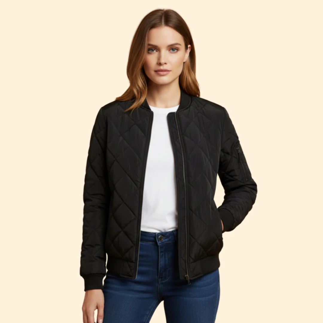 Women’s Quilted Bomber Jacket with Sleeve Pocket - Image 8