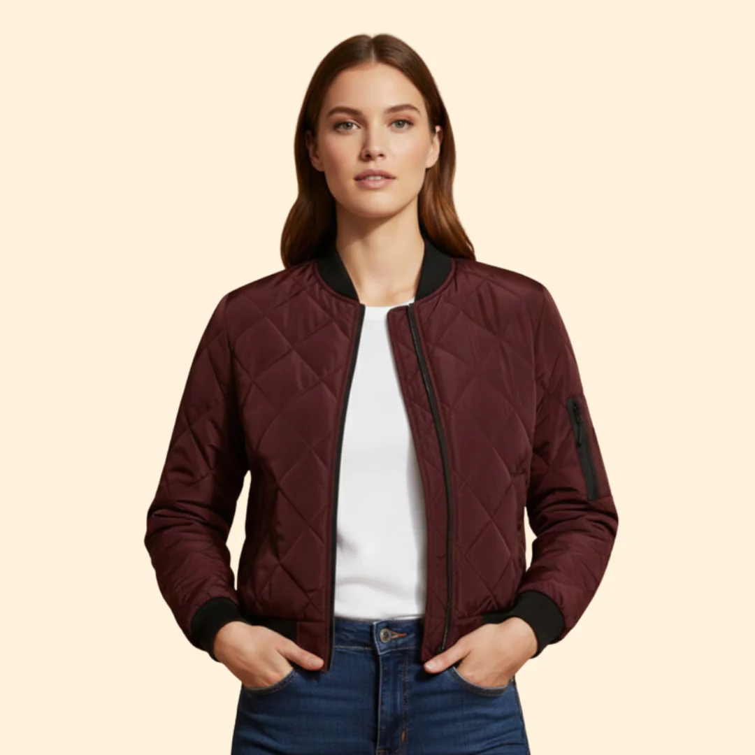Women’s Quilted Bomber Jacket with Sleeve Pocket - Image 9
