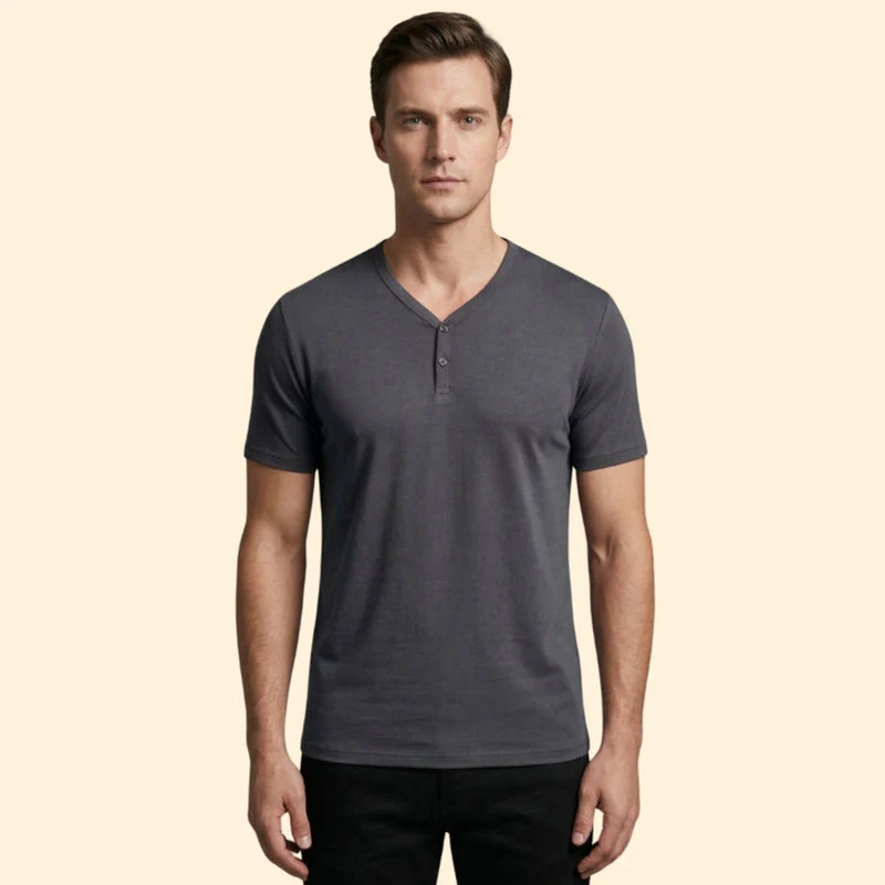 Men’s Short Sleeve Henley T-Shirt with Buttoned Neckline - Image 9