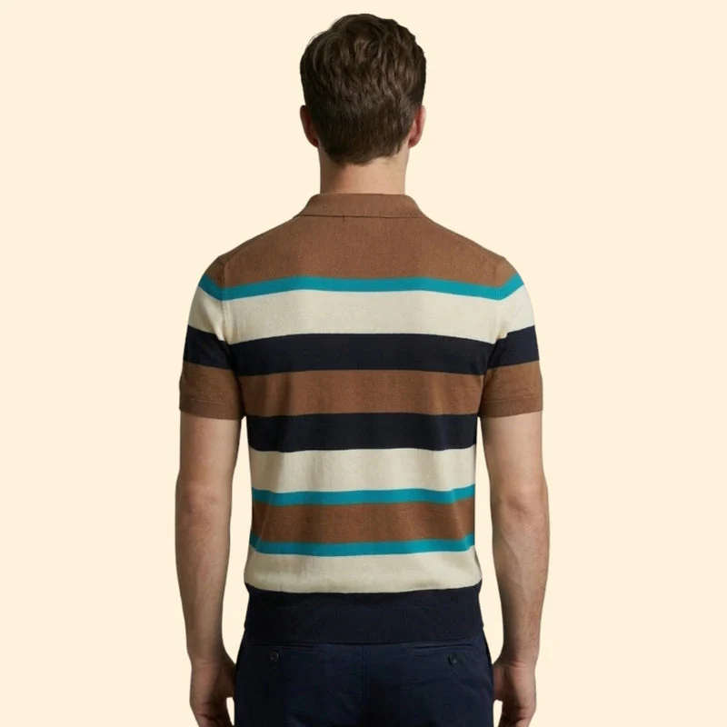 Men’s Short Sleeve Polo Shirt with V-Neck and Stripes - Image 5
