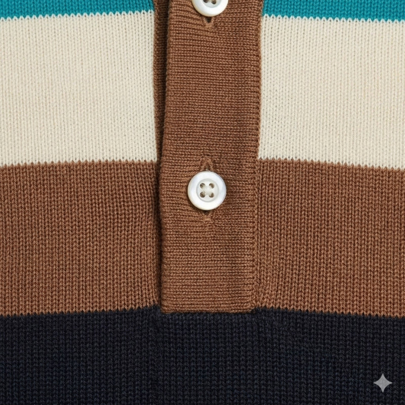 Men’s Short Sleeve Polo Shirt with V-Neck and Stripes - Image 6