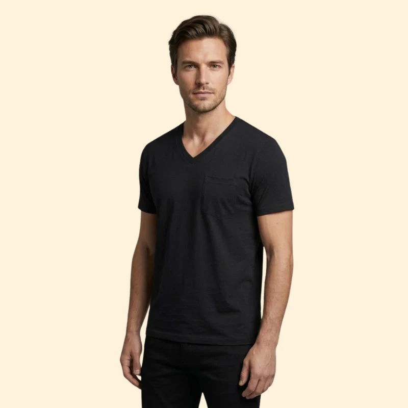 Men’s Short Sleeve V-Neck T-Shirt with Pocket - Image 3