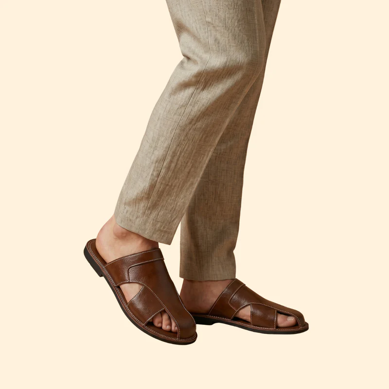 Men's Slide Sandals with Topstitching - Image 3