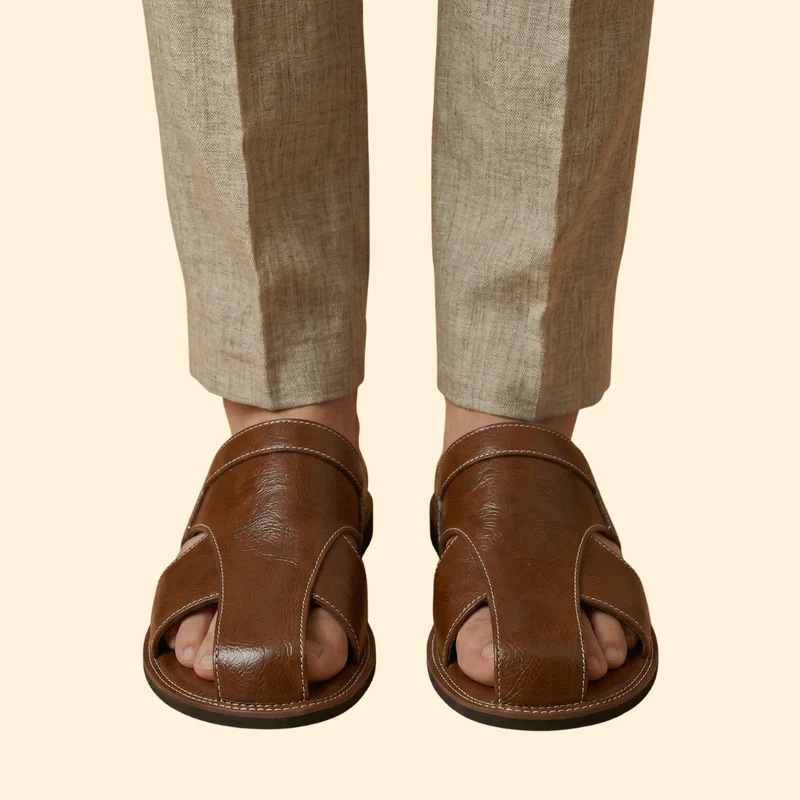 Men's Slide Sandals with Topstitching - Image 5