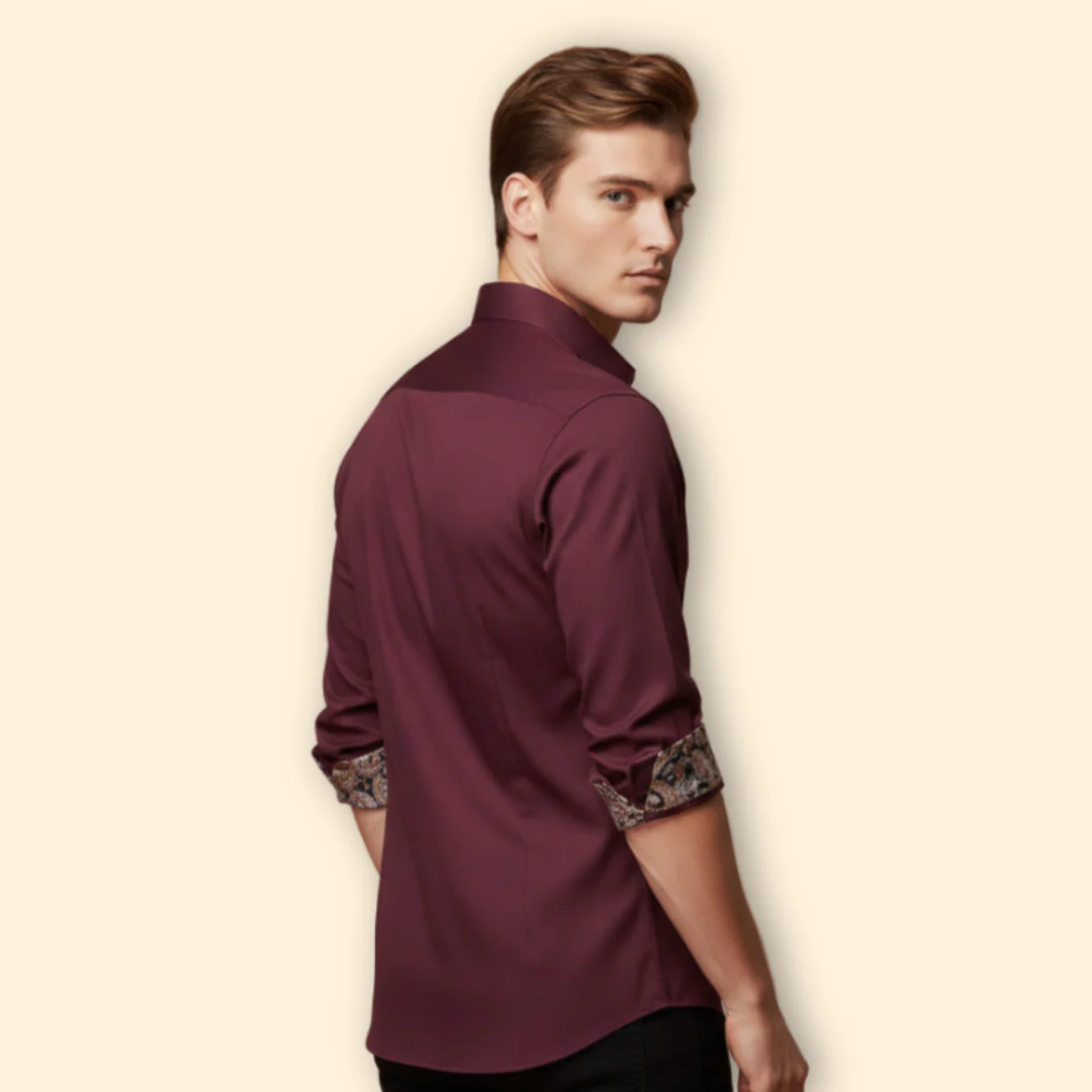 Men’s Slim Fit Shirt with Patterned Collar - Image 3
