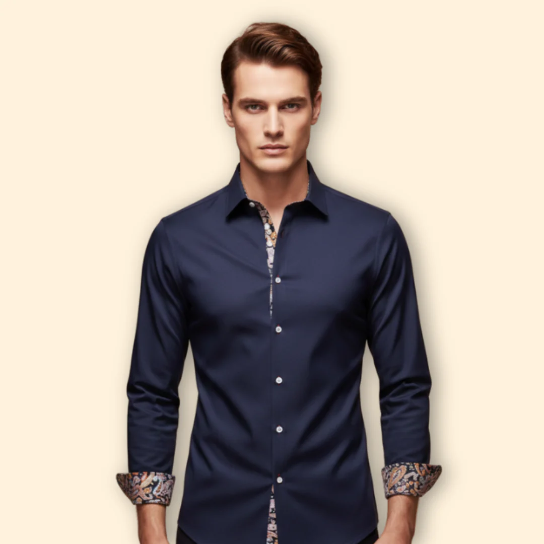 Men’s Slim Fit Shirt with Patterned Collar - Image 7