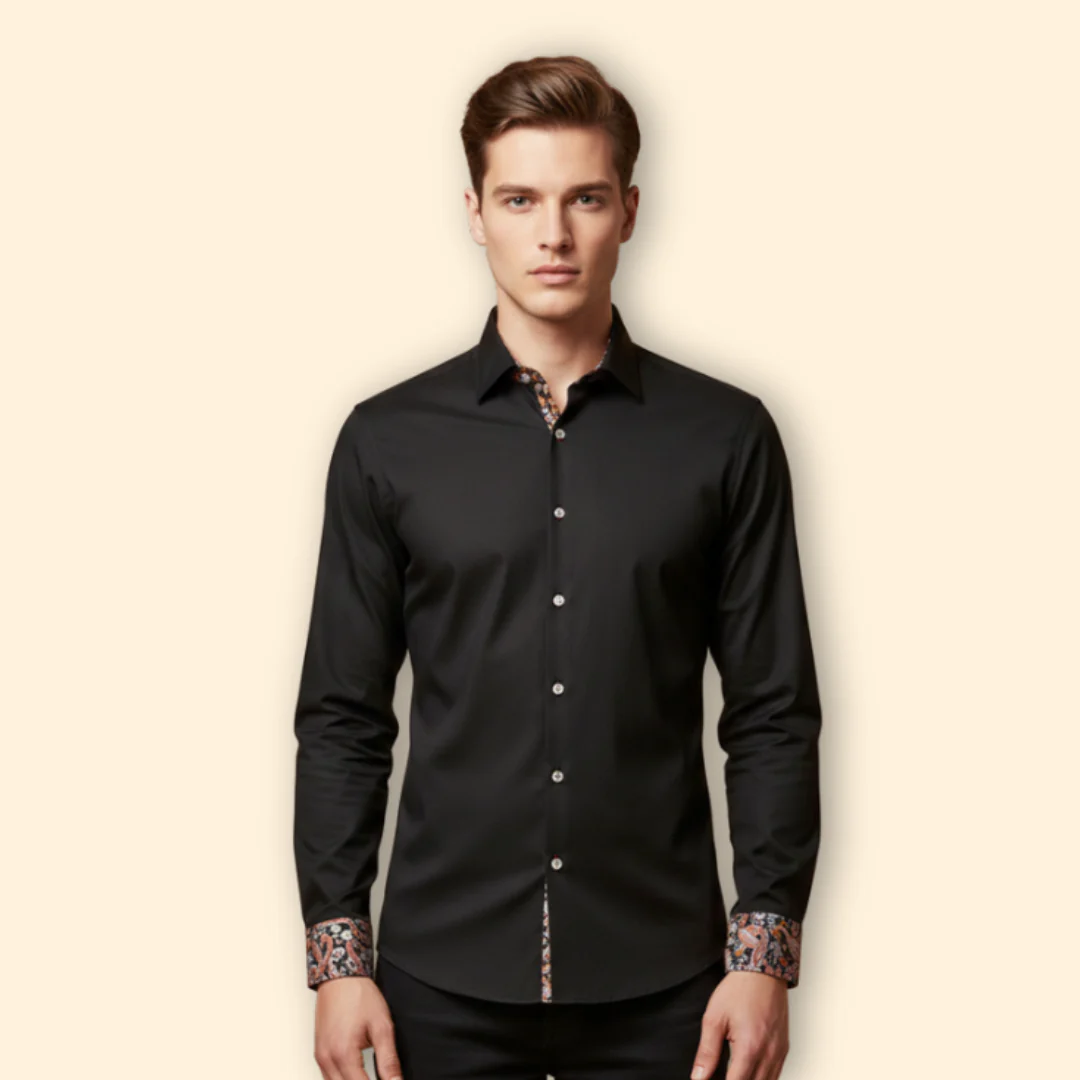 Men’s Slim Fit Shirt with Patterned Collar - Image 8
