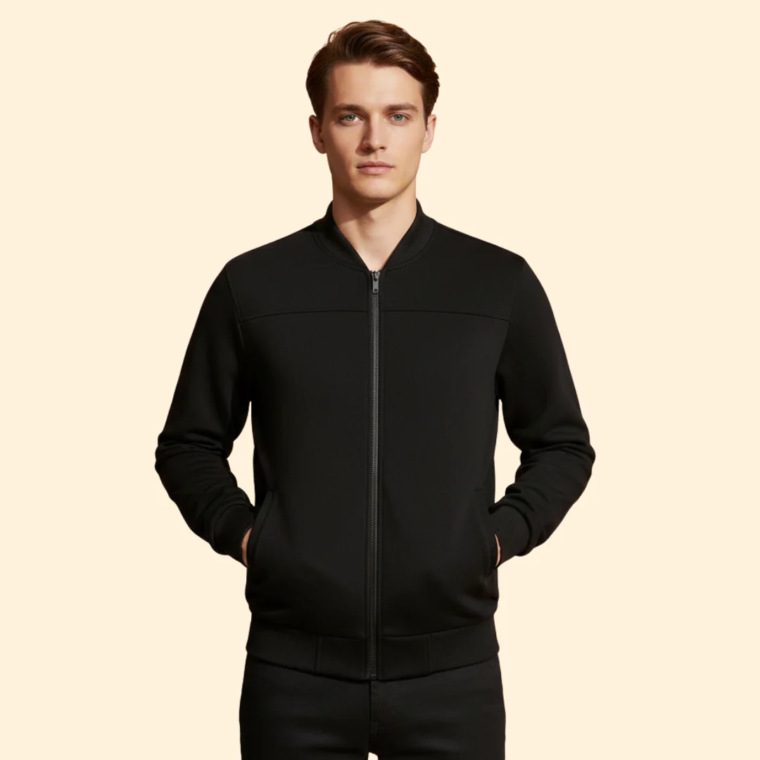 Men’s Sporty Bomber Jacket with Ribbed Trim Design - Image 2