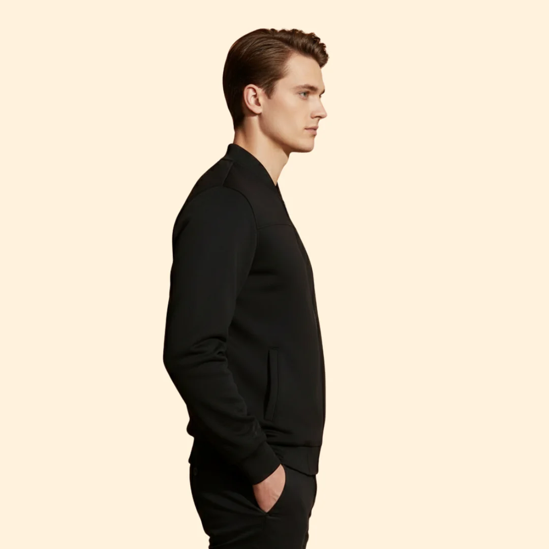 Men’s Sporty Bomber Jacket with Ribbed Trim Design - Image 3