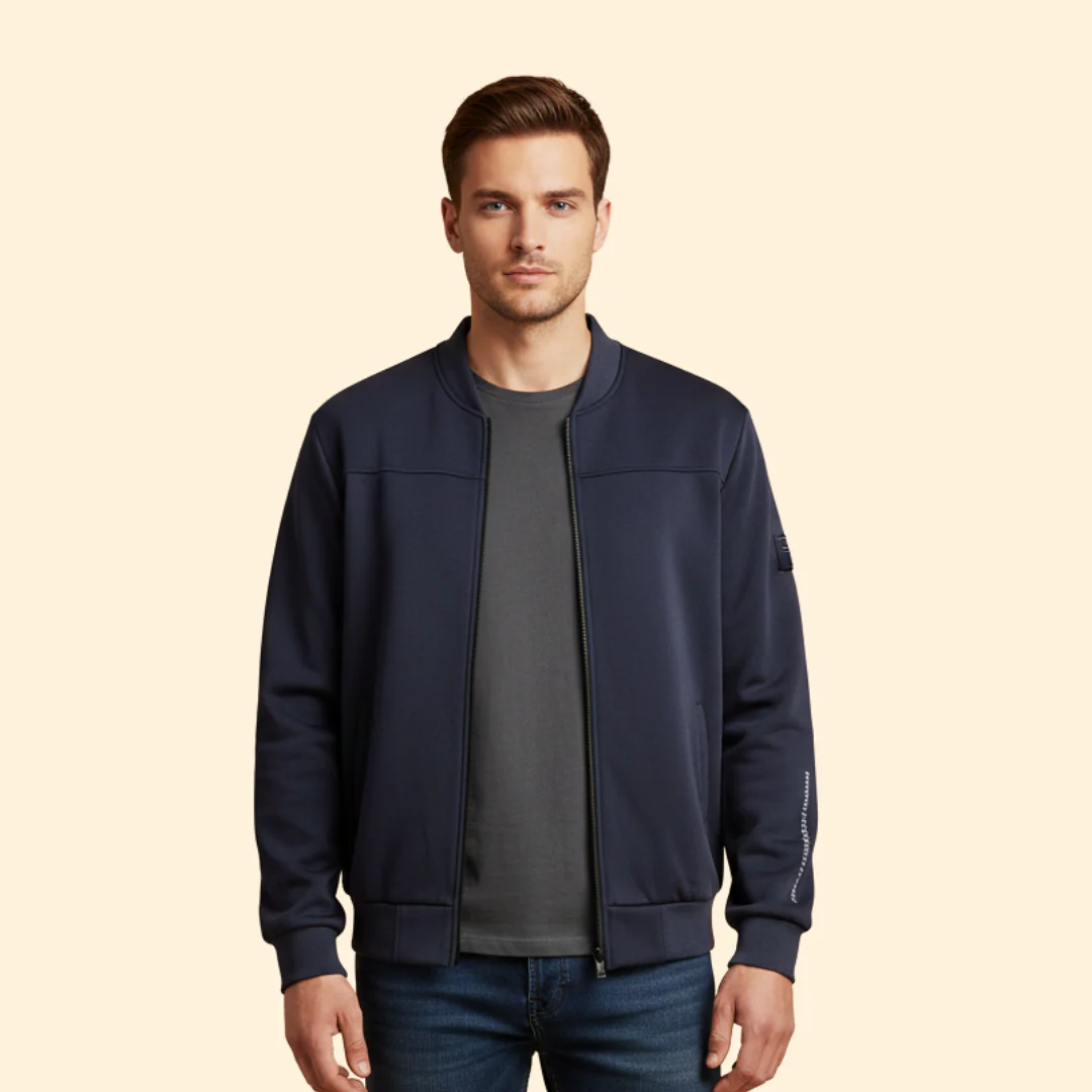 Men’s Sporty Bomber Jacket with Ribbed Trim Design - Image 7