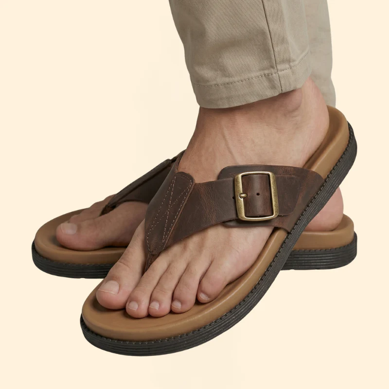 Men's Stitched Strap Sandals with Insole - Image 4