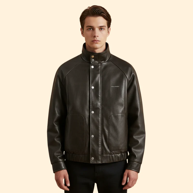 Men’s Suede Bomber Jacket with High Collar - Image 2