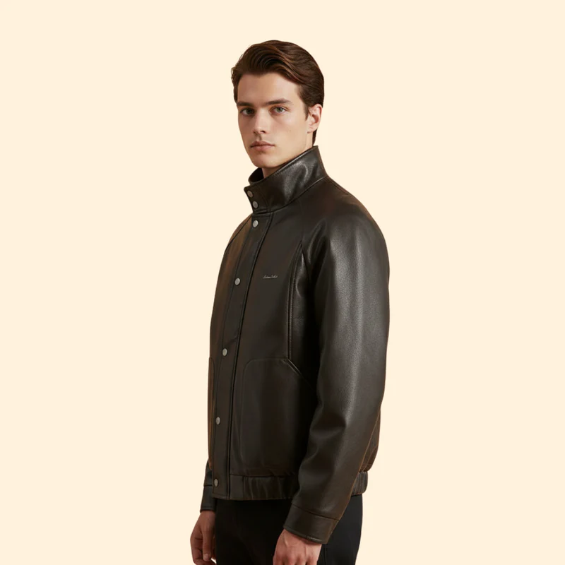Men’s Suede Bomber Jacket with High Collar - Image 3