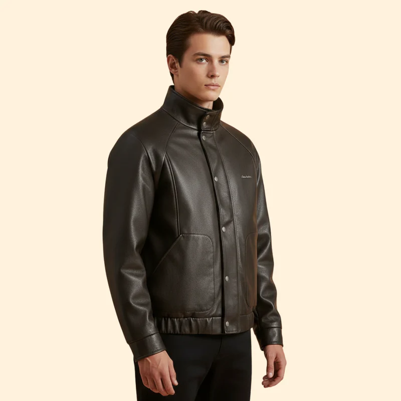 Men’s Suede Bomber Jacket with High Collar - Image 4