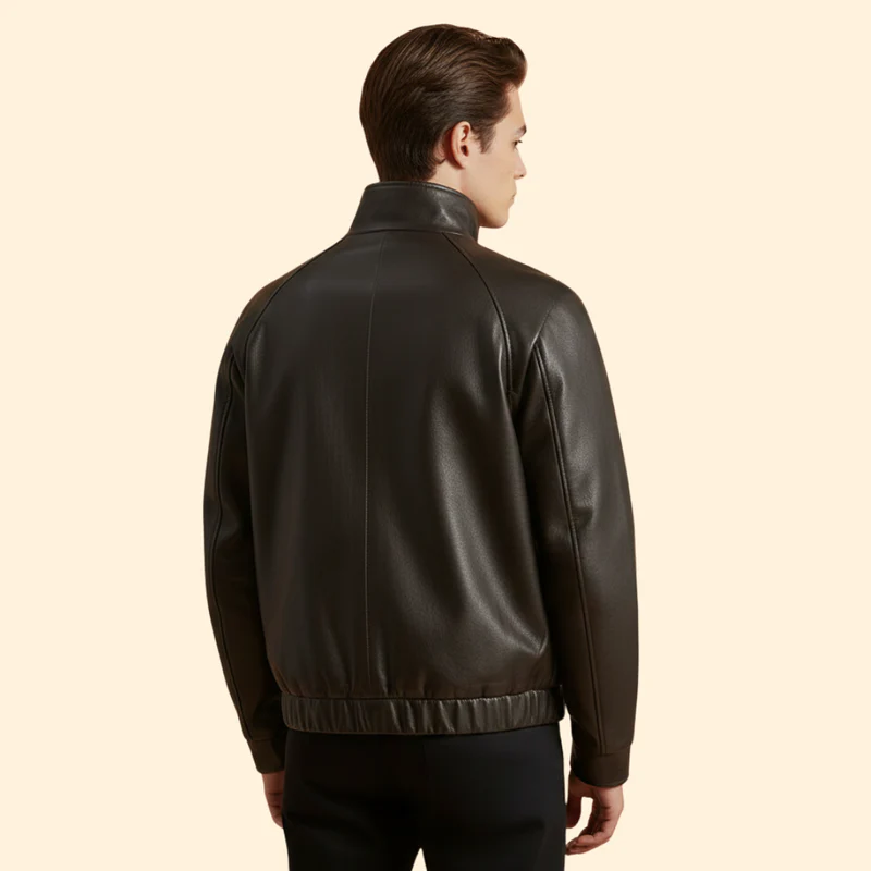 Men’s Suede Bomber Jacket with High Collar - Image 5