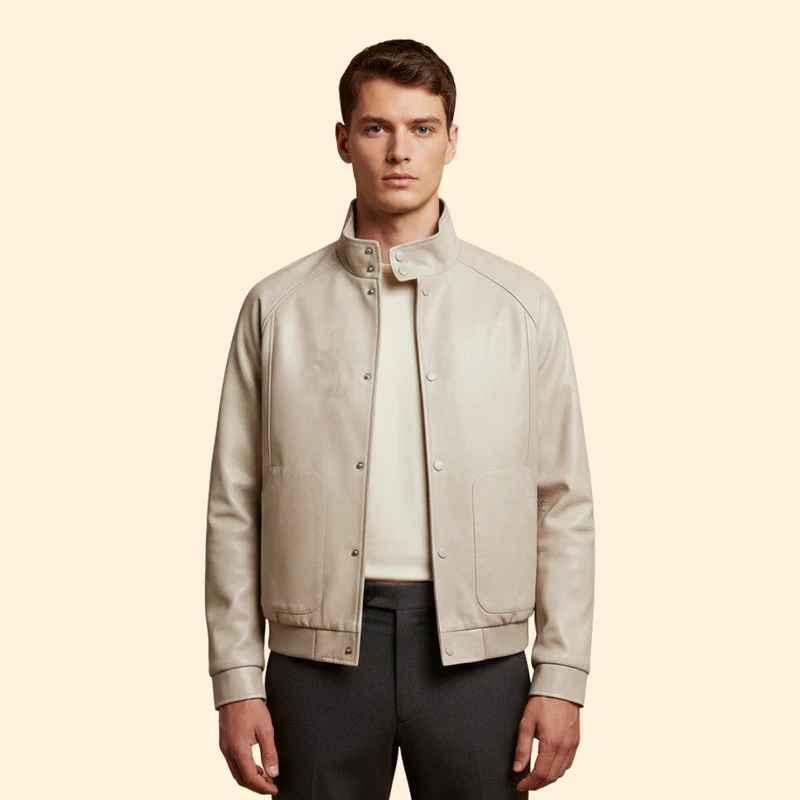 Men’s Suede Bomber Jacket with High Collar - Image 8