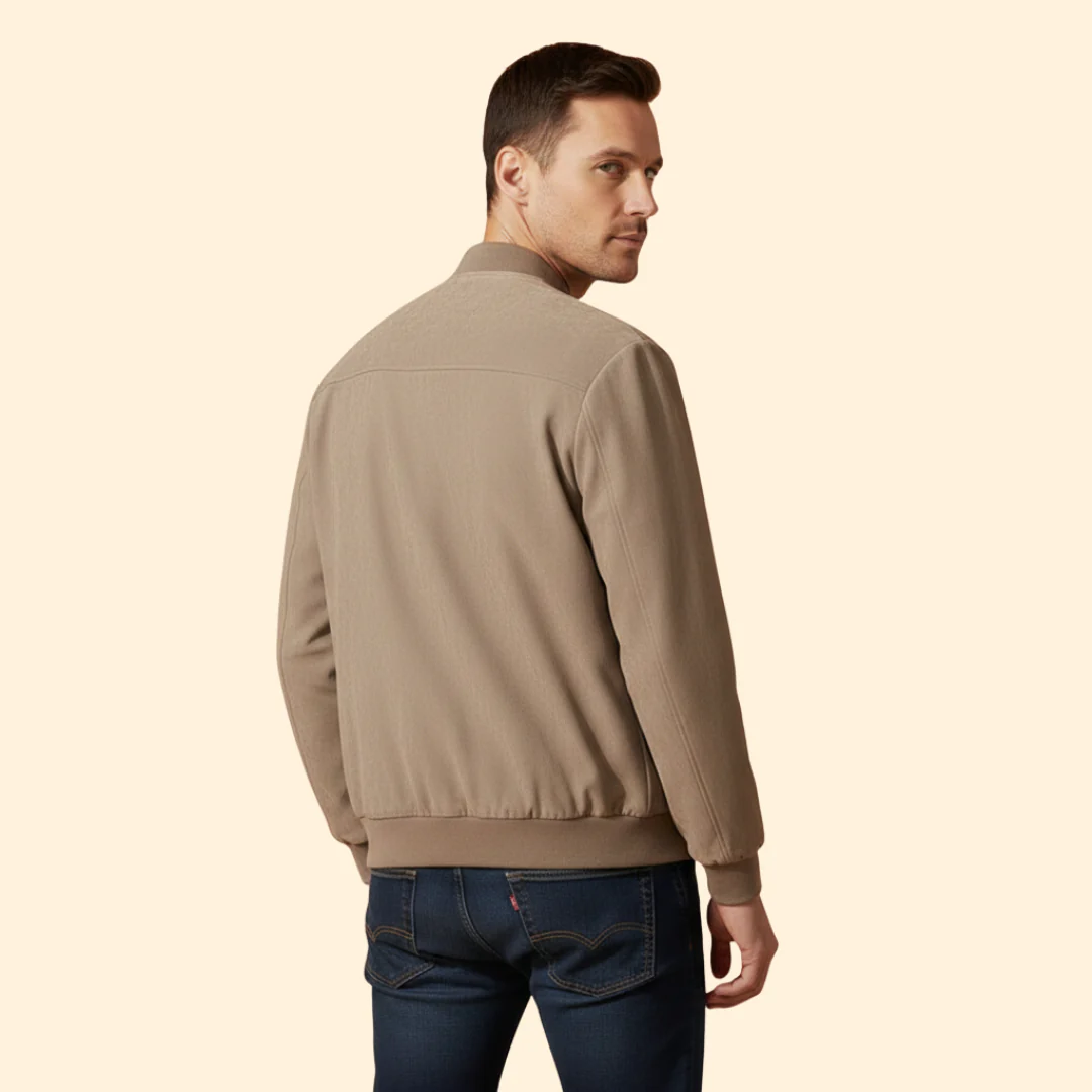 Men’s Suede Bomber Jacket with Ribbed Cuffs - Image 3