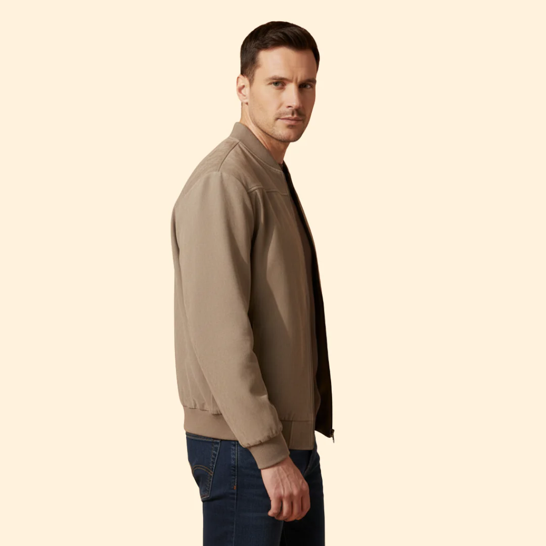 Men’s Suede Bomber Jacket with Ribbed Cuffs - Image 4