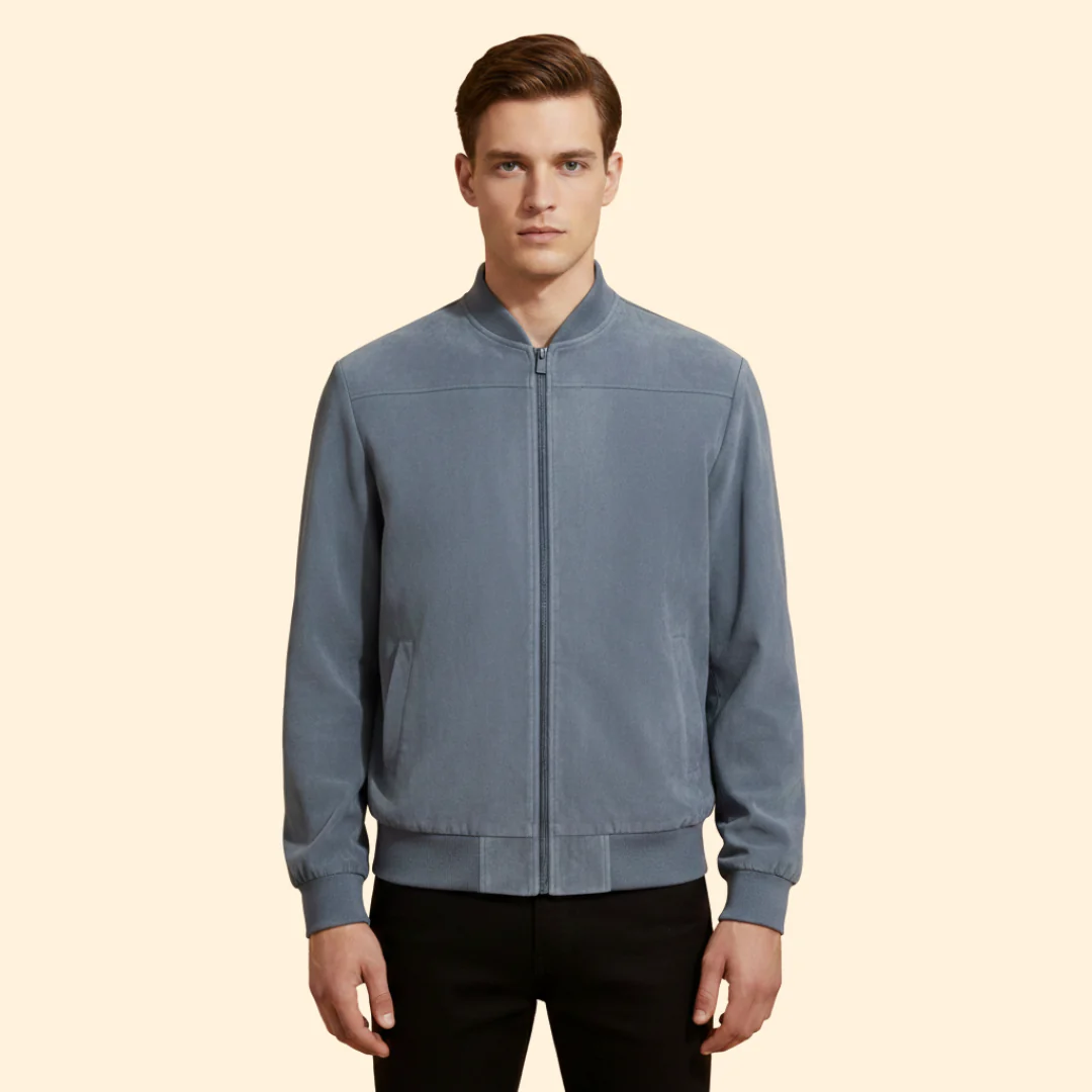 Men’s Suede Bomber Jacket with Ribbed Cuffs - Image 5