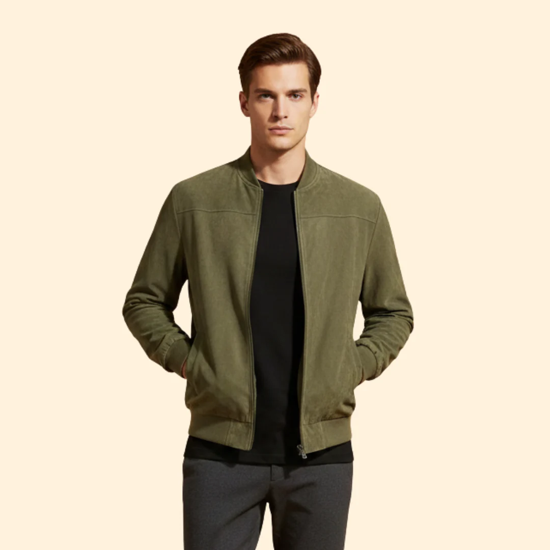 Men’s Suede Bomber Jacket with Ribbed Cuffs - Image 7