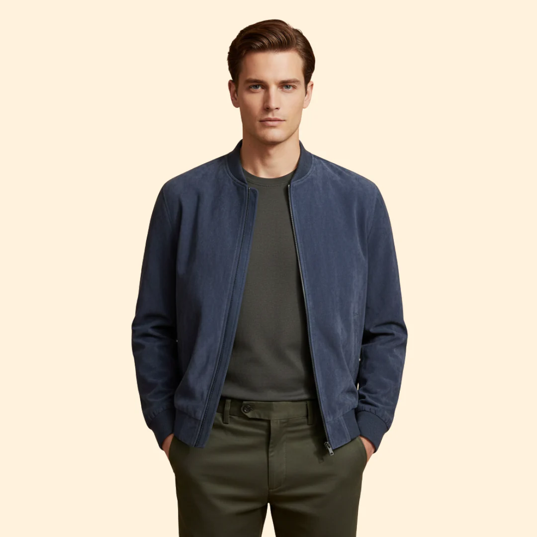 Men’s Suede Bomber Jacket with Ribbed Cuffs - Image 8