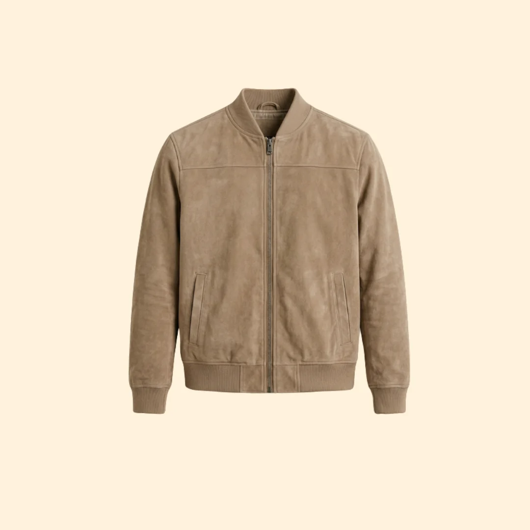 Men’s Suede Jacket with Full-Zip Front