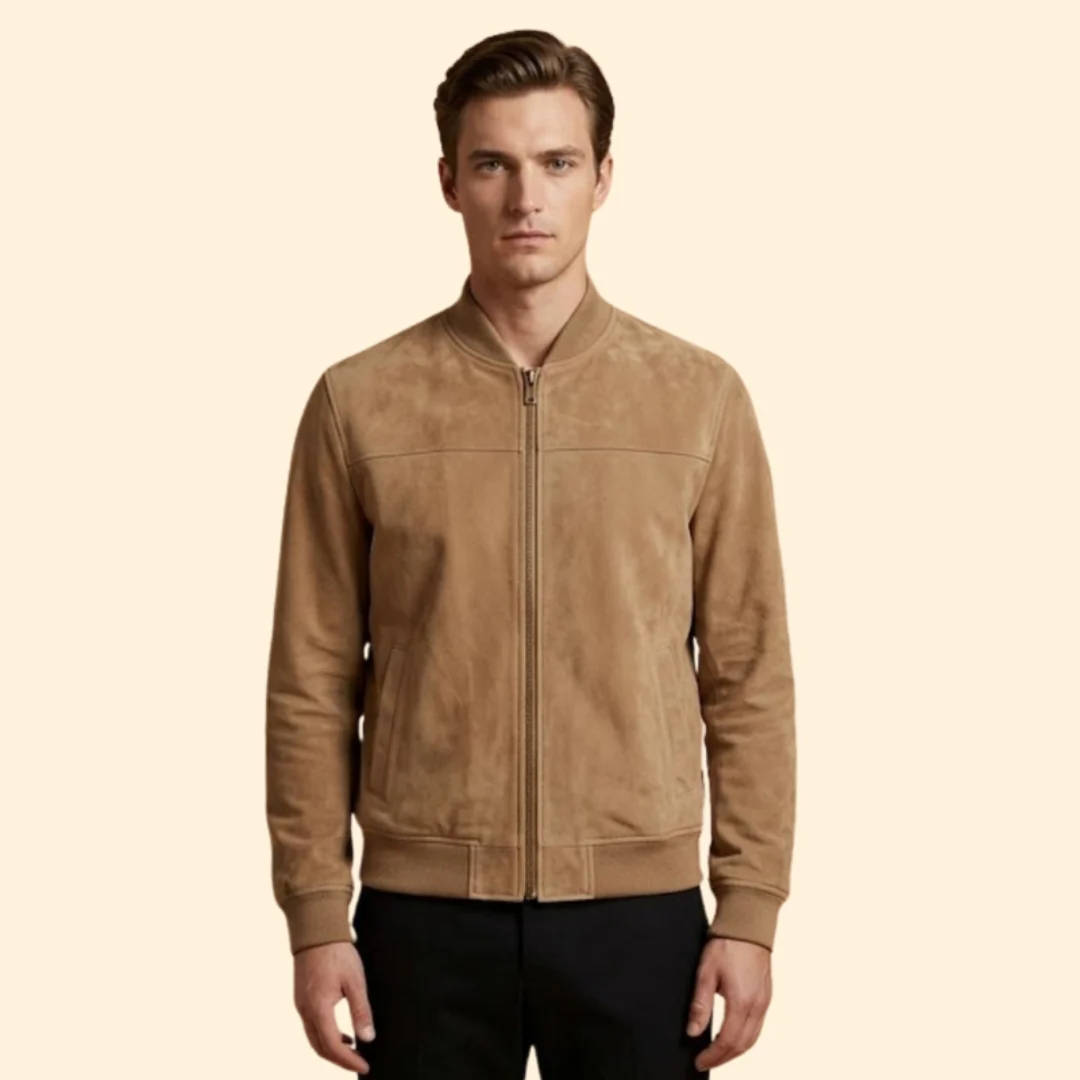 Men’s Suede Jacket with Full-Zip Front - Image 2