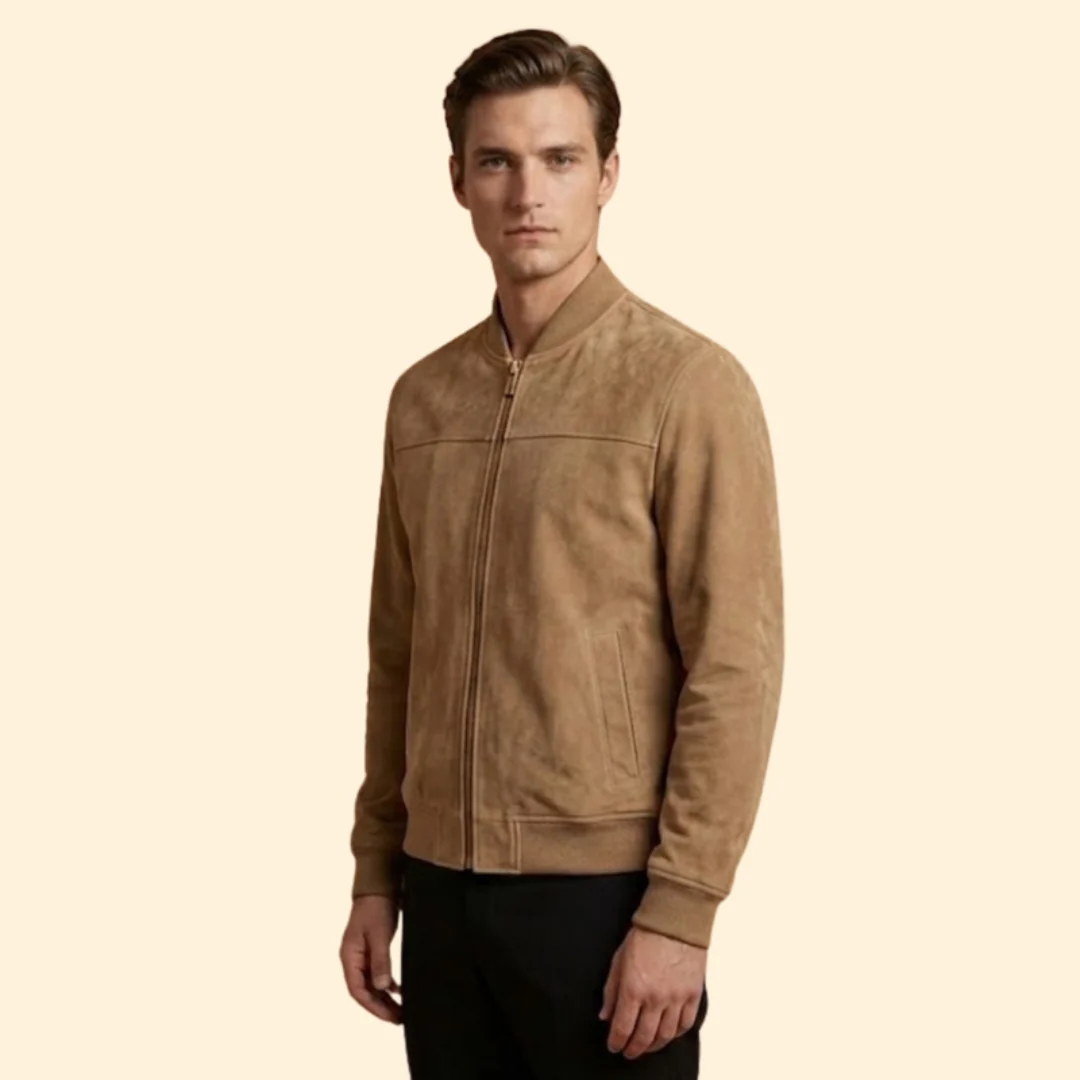 Men’s Suede Jacket with Full-Zip Front - Image 3