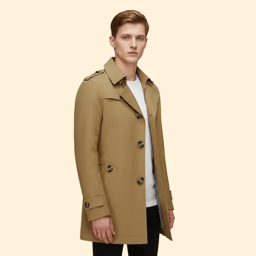 Men’s Trench Coat with Buckled Cuff Design - Image 3