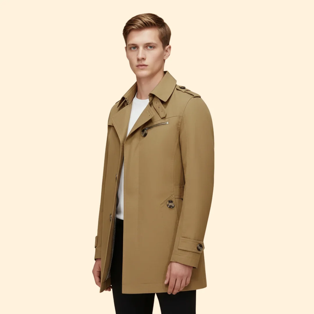 Men’s Trench Coat with Buckled Cuff Design - Image 4