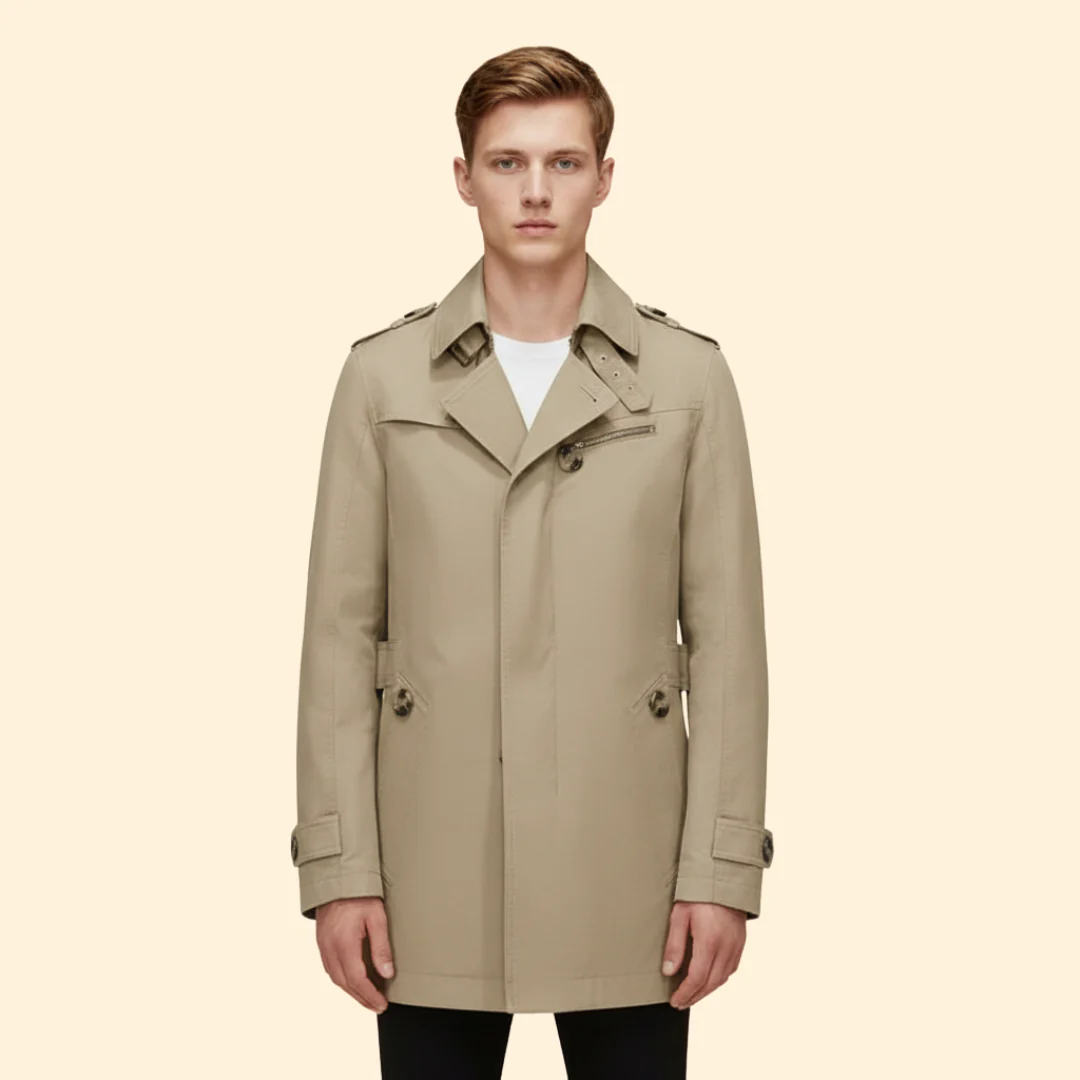 Men’s Trench Coat with Buckled Cuff Design - Image 7
