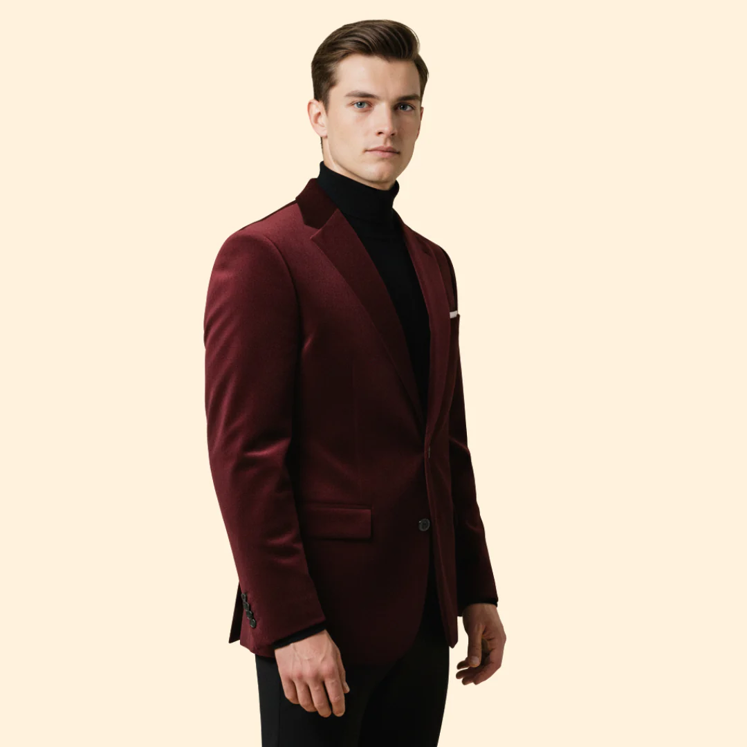 Men’s Velvet Blazer with Single Button Closure - Image 4