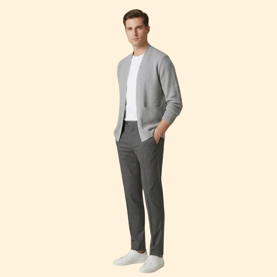 Men's Knitted Cardigan with Open Front and Ribbed Hem - Image 3