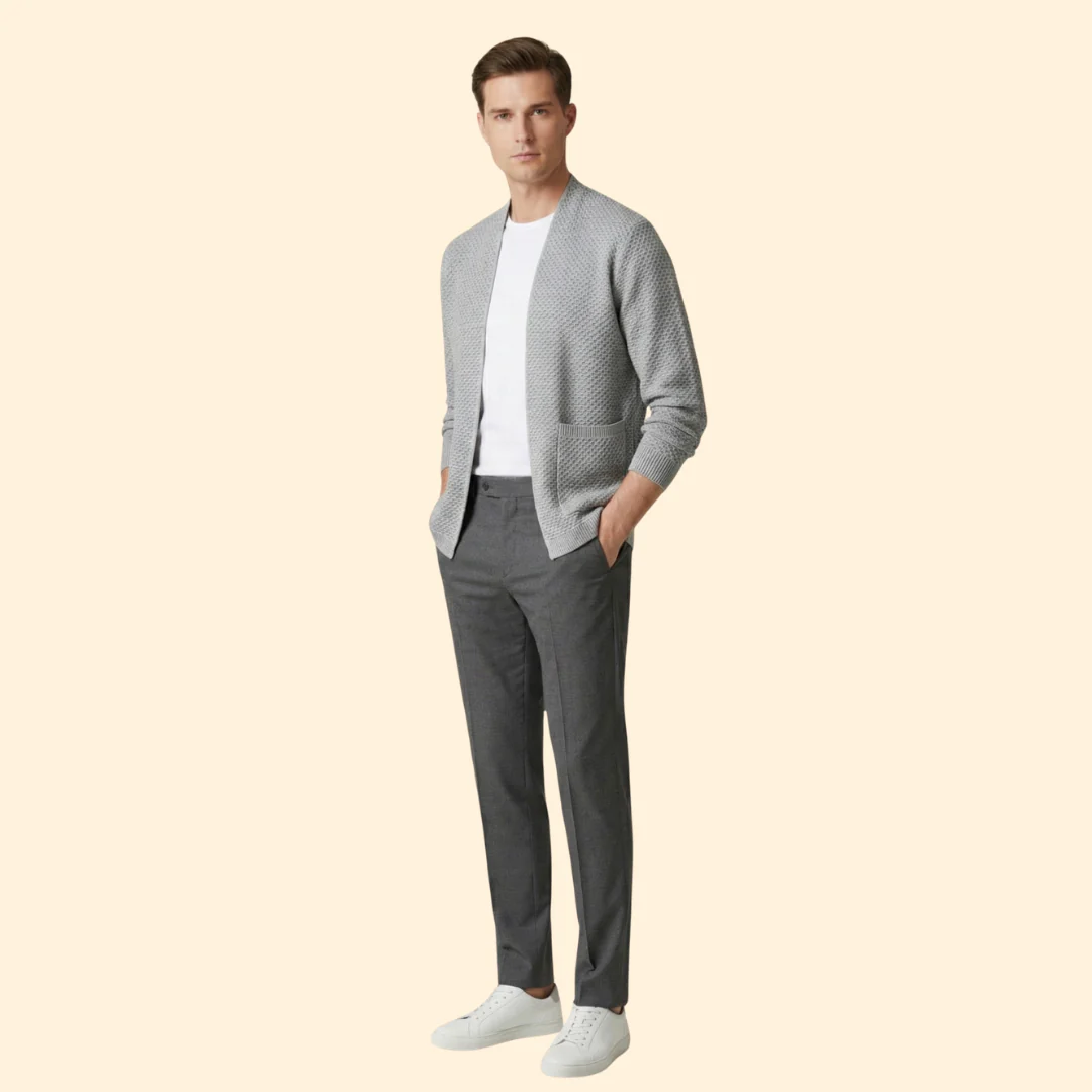 Men's Knitted Cardigan with Open Front and Ribbed Hem - Image 4