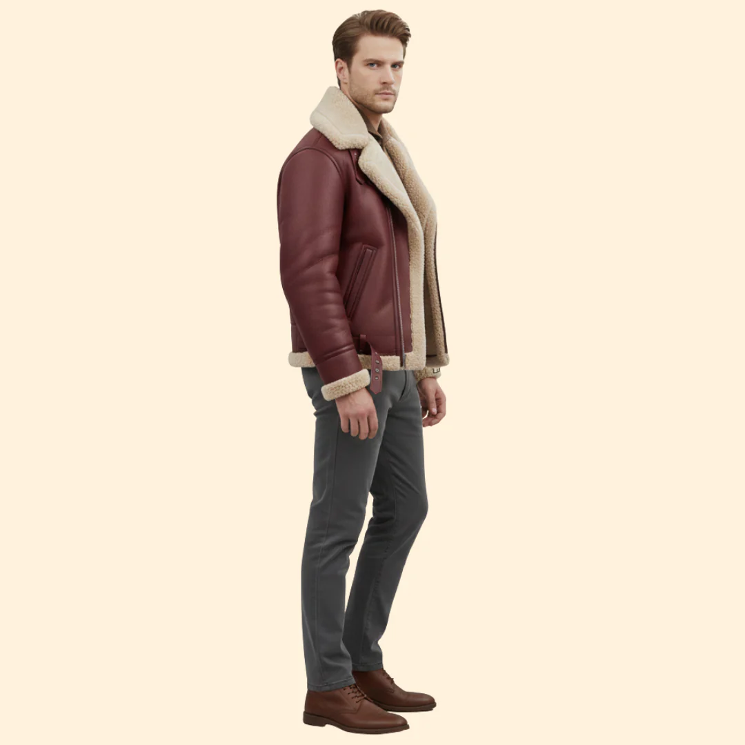 Men’s Zip Front Jacket with Shearling Collar - Image 3