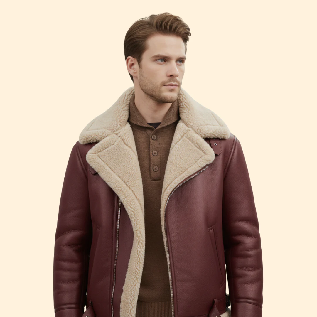 Men’s Zip Front Jacket with Shearling Collar - Image 4