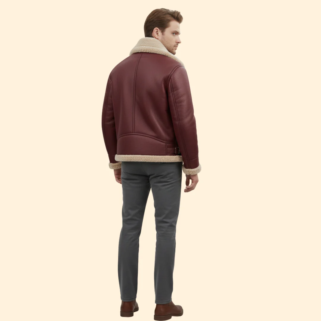 Men’s Zip Front Jacket with Shearling Collar - Image 5