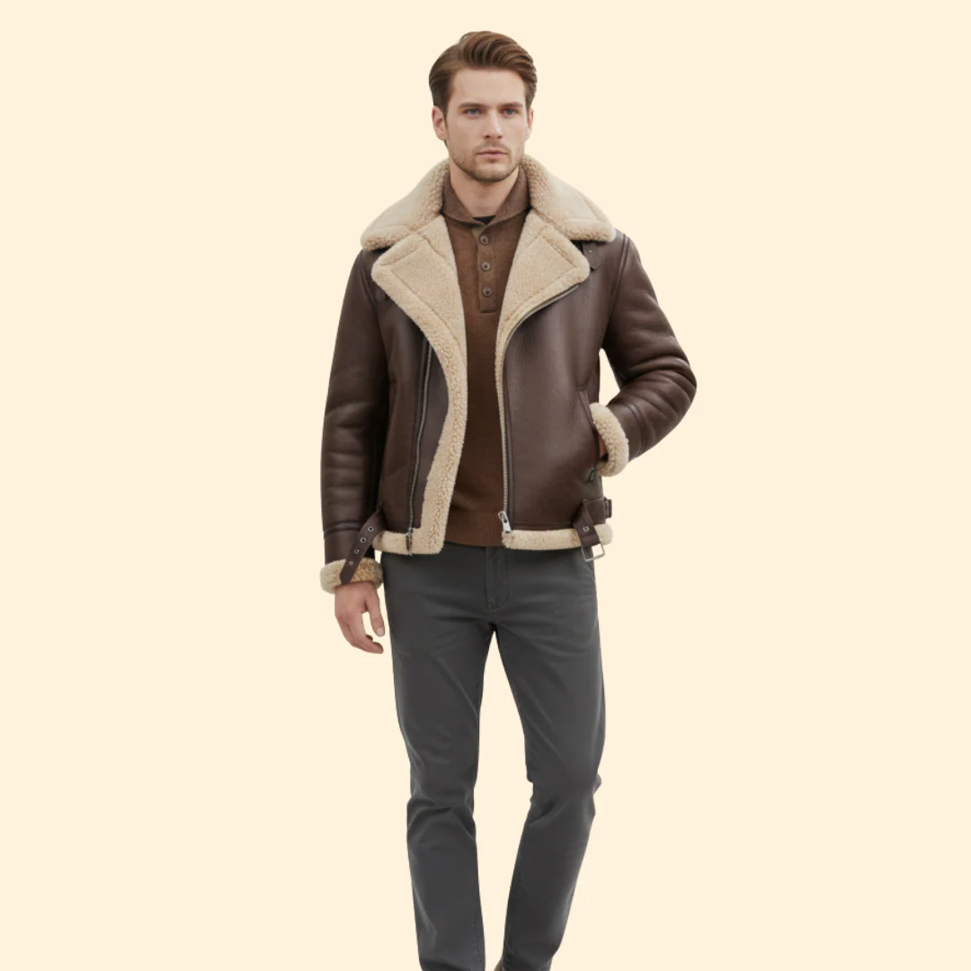 Men’s Zip Front Jacket with Shearling Collar - Image 6