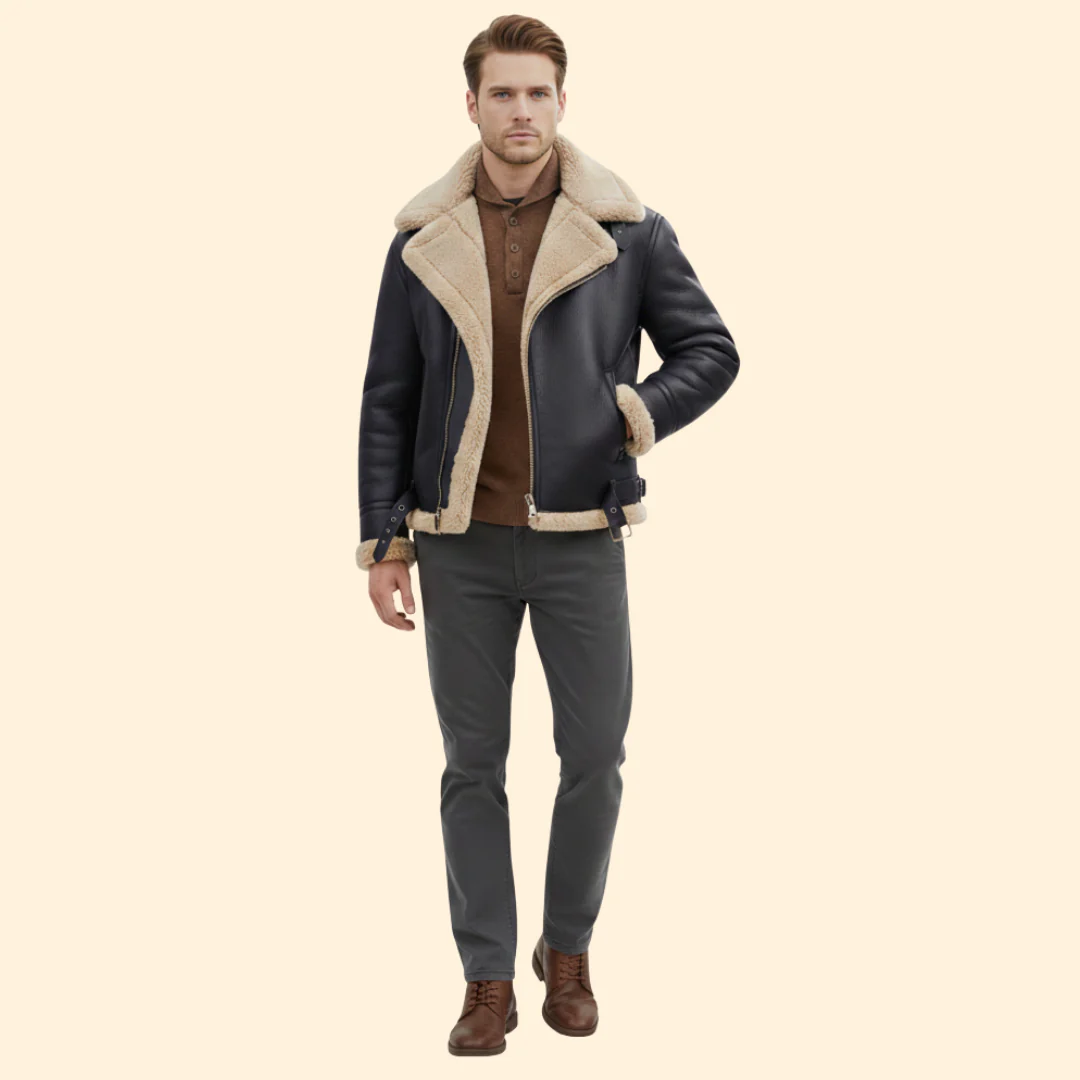 Men’s Zip Front Jacket with Shearling Collar - Image 7