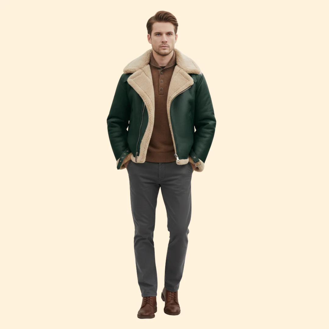 Men’s Zip Front Jacket with Shearling Collar - Image 8