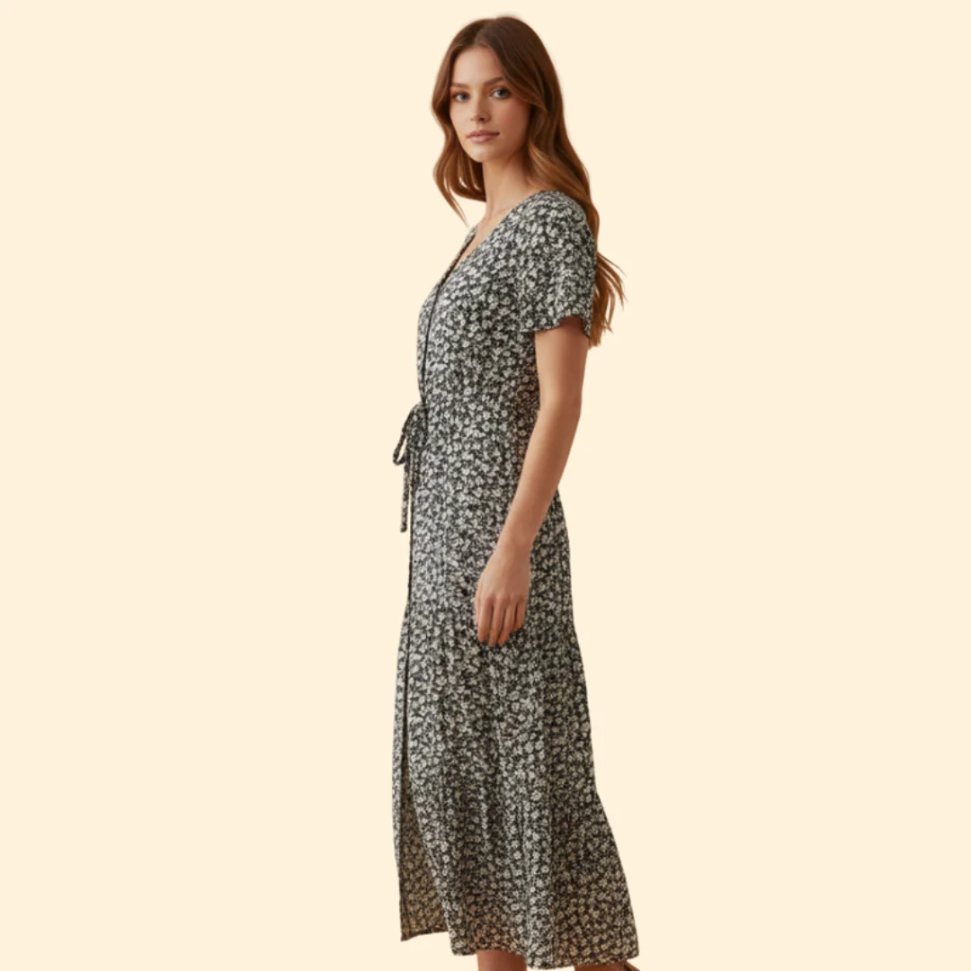 Summer Maxi Dress with V-Neck and Drawstring - Image 3