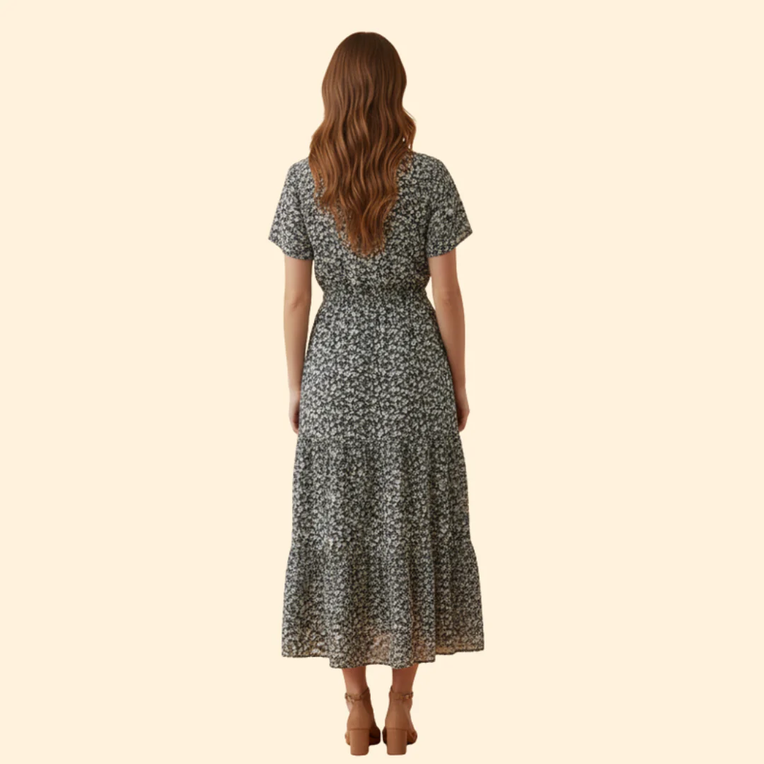Summer Maxi Dress with V-Neck and Drawstring - Image 4