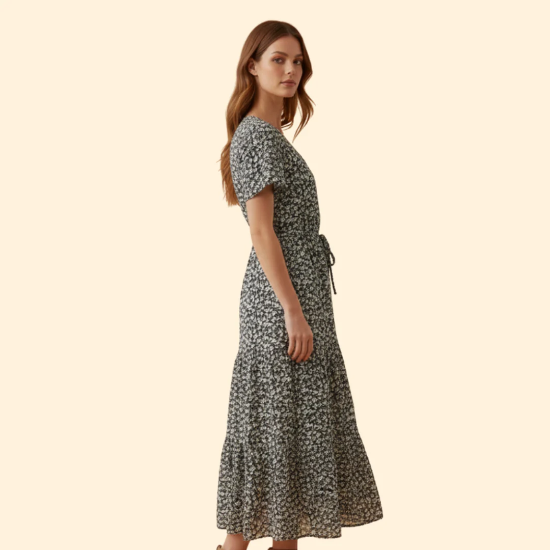 Summer Maxi Dress with V-Neck and Drawstring - Image 5
