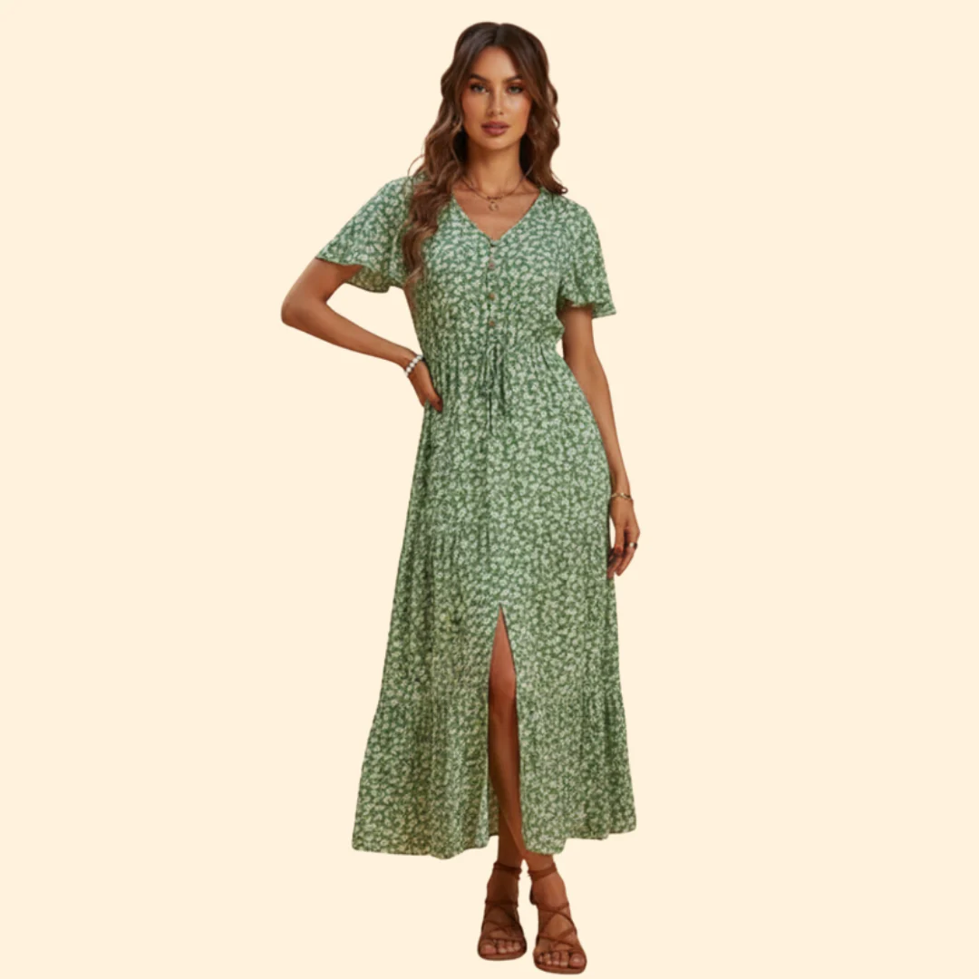 Summer Maxi Dress with V-Neck and Drawstring - Image 8