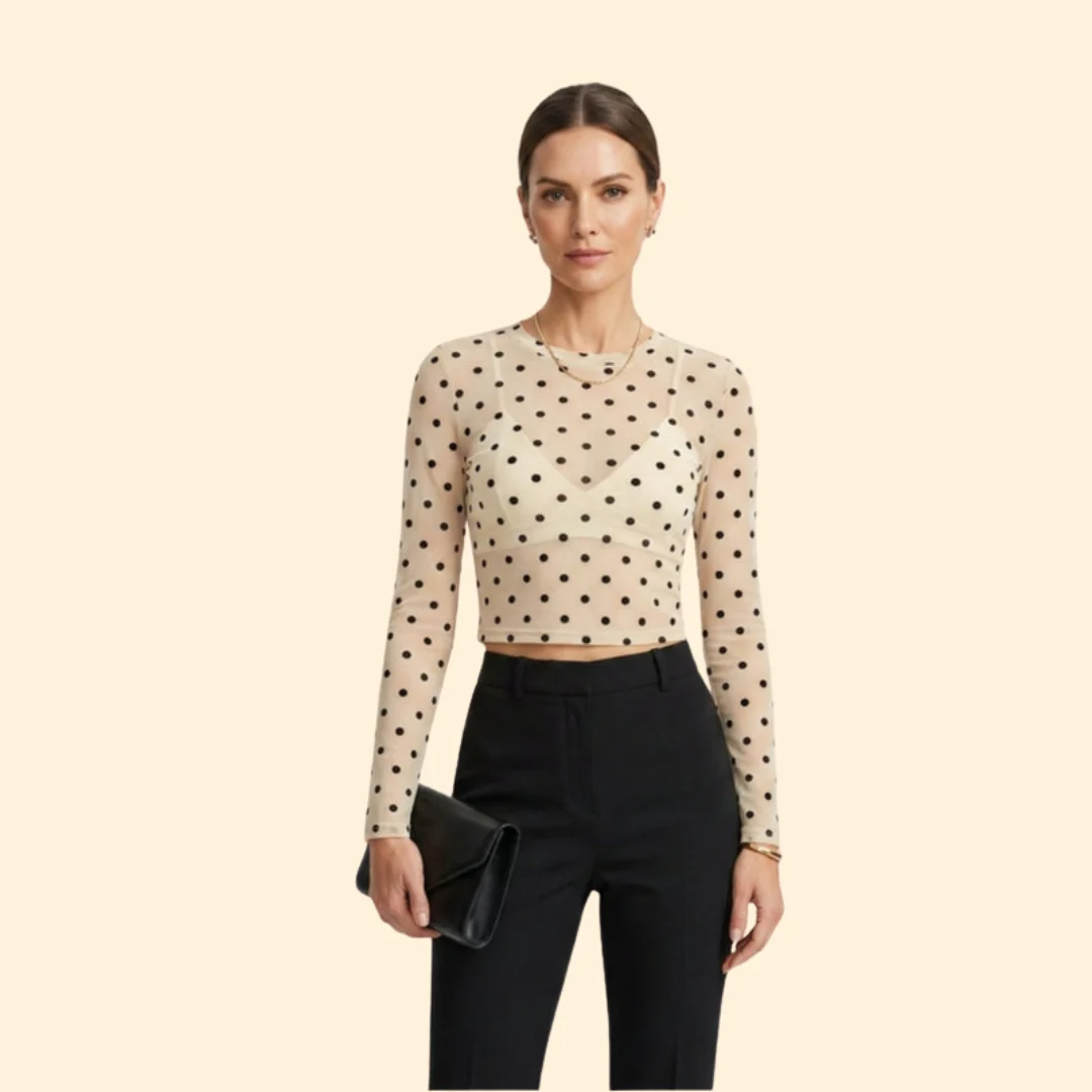 Women’s Long Sleeve Blouse with Crew Neckline - Image 2