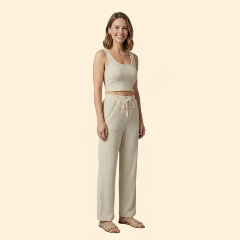 Women’s Ribbed Set with Wide-Leg Pants - Image 3