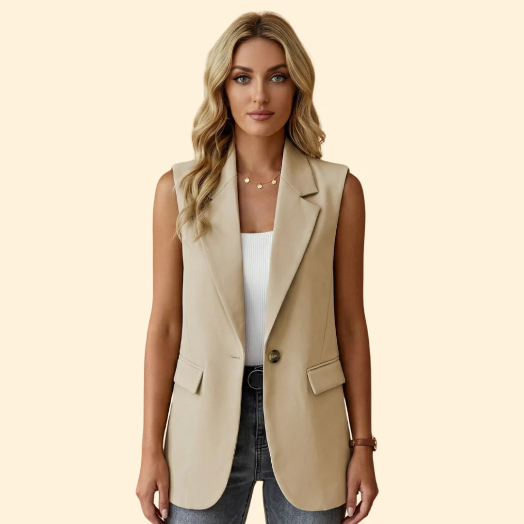 Women’s Sleeveless Blazer with Single Button - Image 10