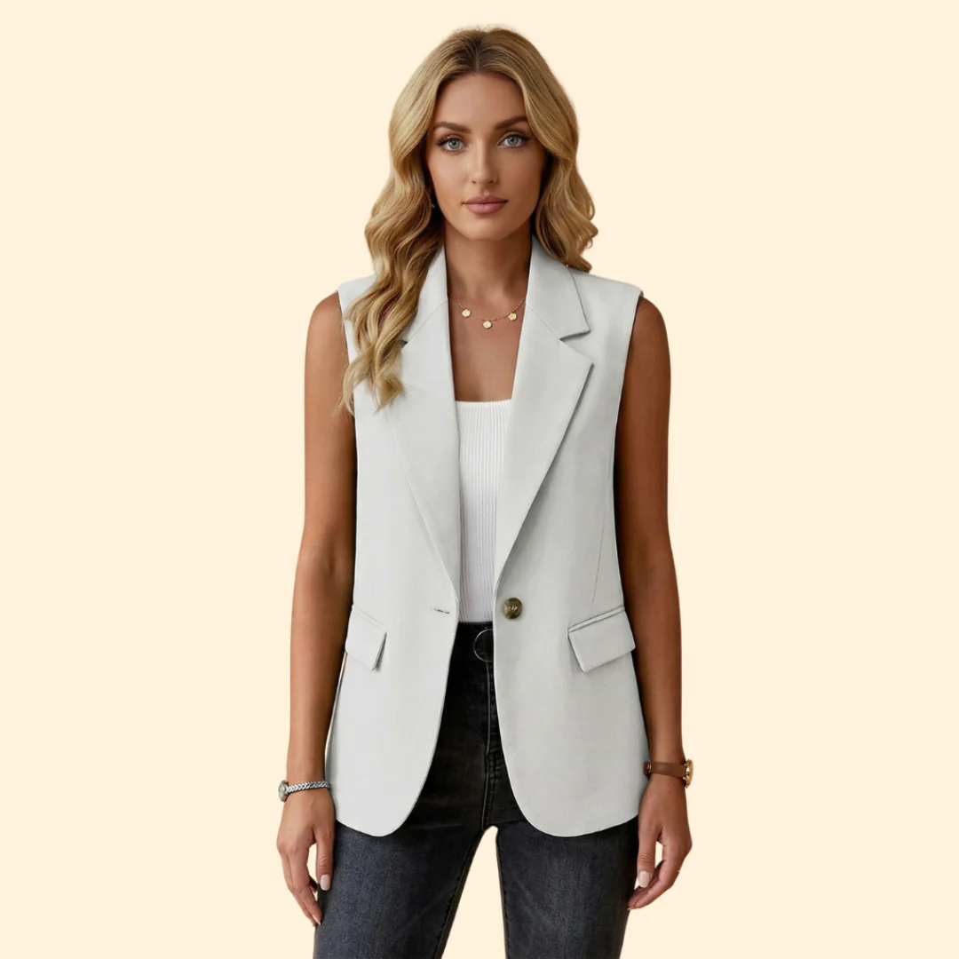 Women’s Sleeveless Blazer with Single Button - Image 11