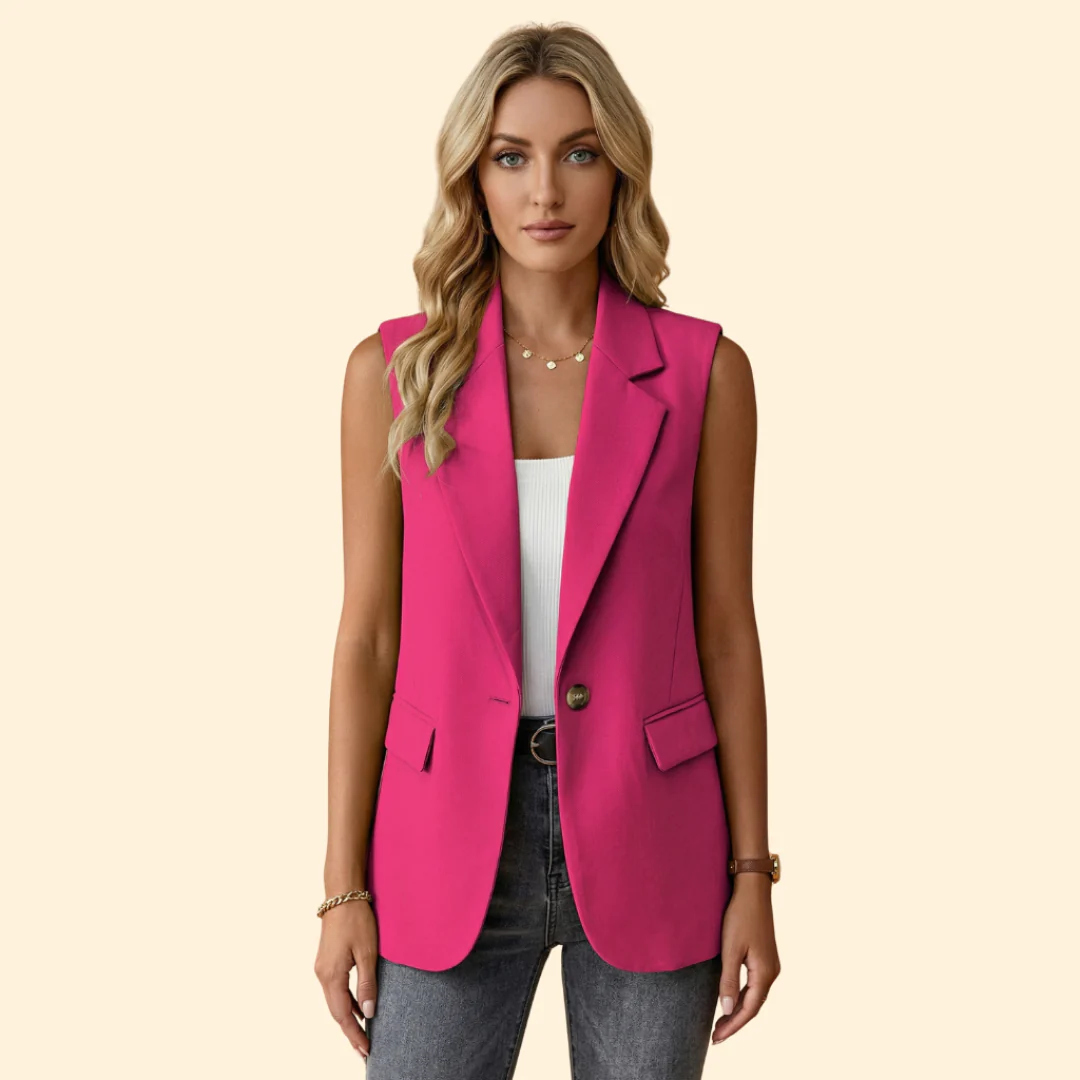 Women’s Sleeveless Blazer with Single Button - Image 12